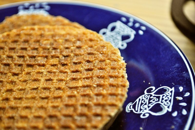 Toasted stroopwafel on a blue plate