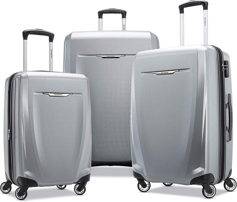 Gray luggage set on a white background.