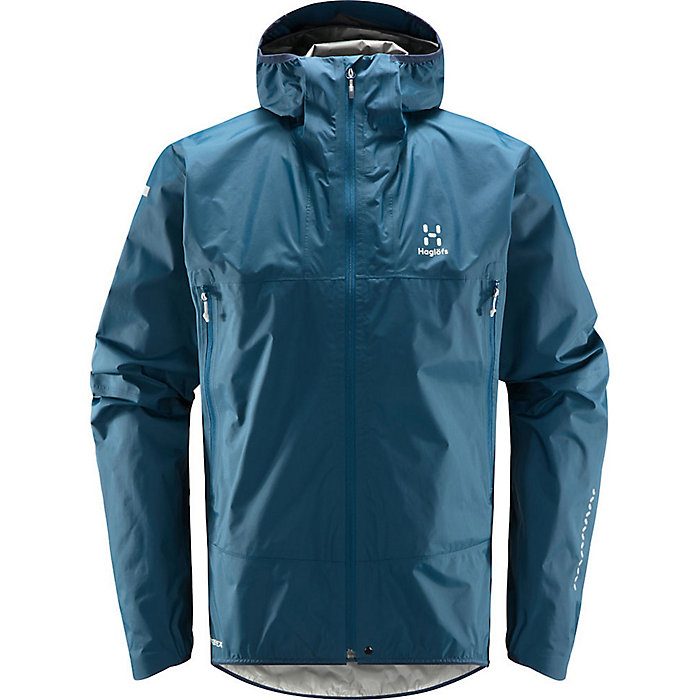 A blue Haglofs L.I.M GTX Jacket on a white background