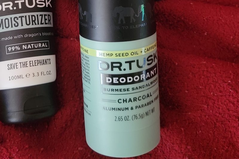 A tube of Dr. Tusk Natural Charcoal Deodorant.