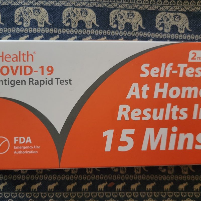 A box of COVID-19 antigen rapid test kits.