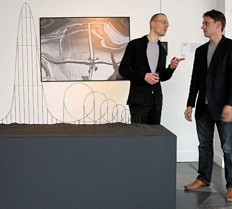 Julijonas Urbonas (left) and Euthanasia Coaster at HUMAN+ display at the Science Gallery in Dublin.