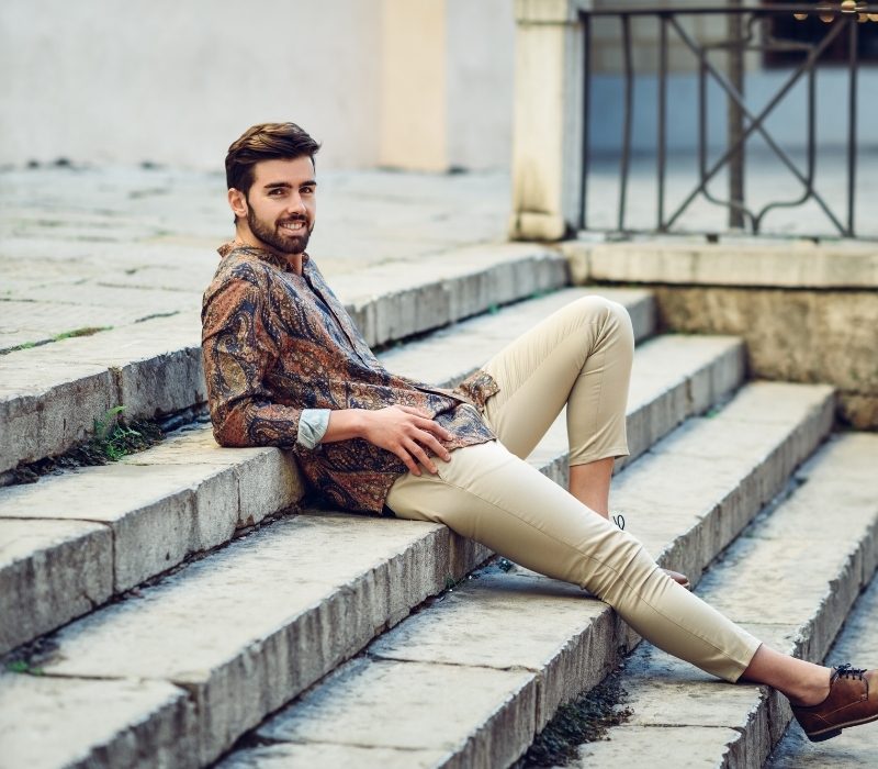 Man lounging on steps