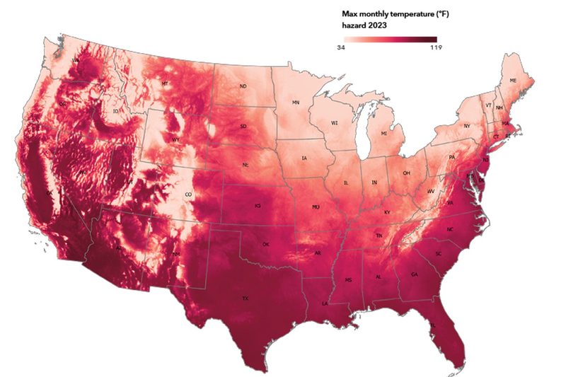 Max monthly temperature (&ordm;F) hazard 2023.