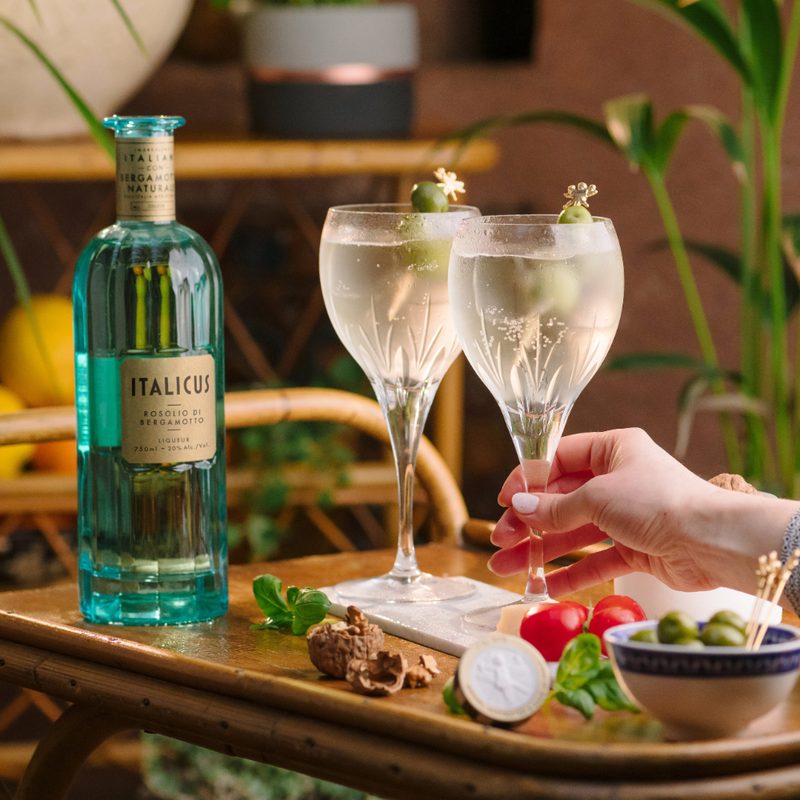 A pair of Italicus Margaritas on a table.