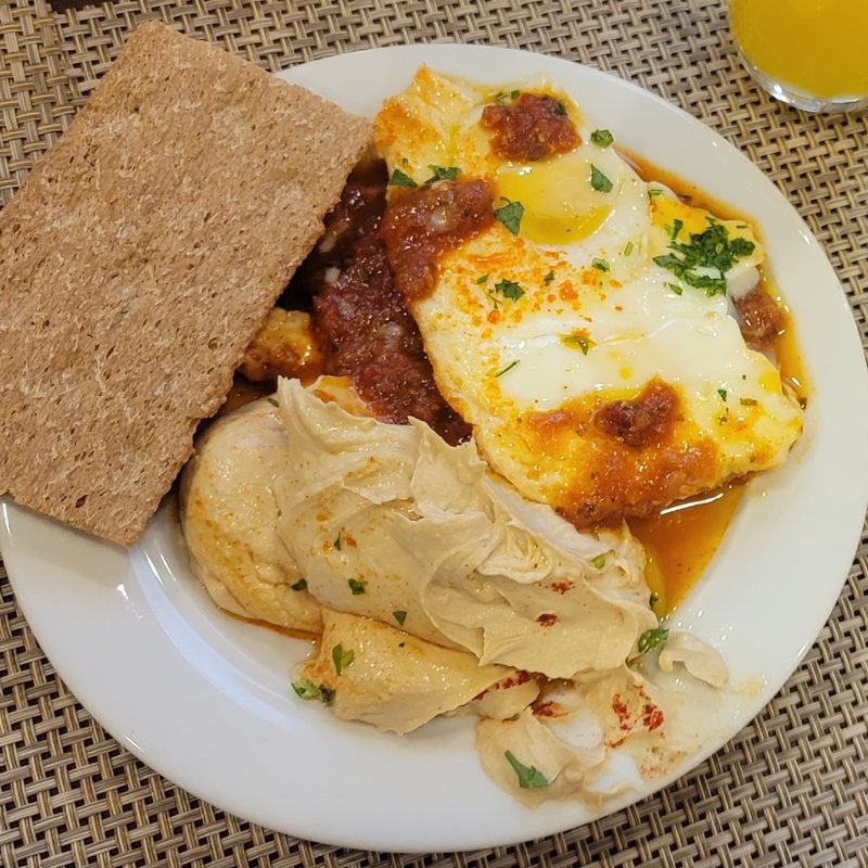 A balanced Mediterranean-style breakfast with eggs