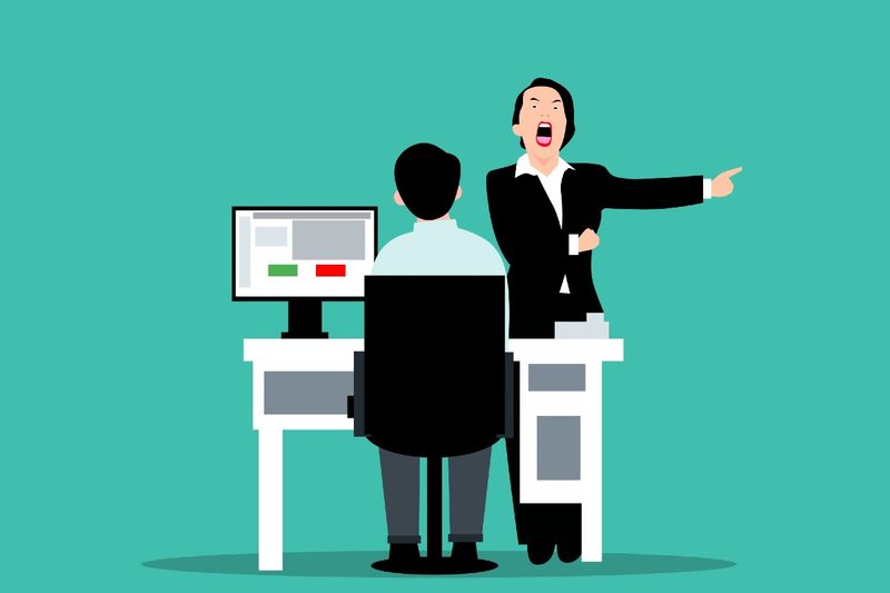 Angry boss firing employee graphic.