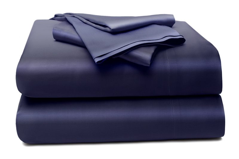 A portrait of My Sheets Rock Navy Regulator bed sheets.