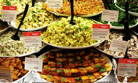 Vegan food on display.