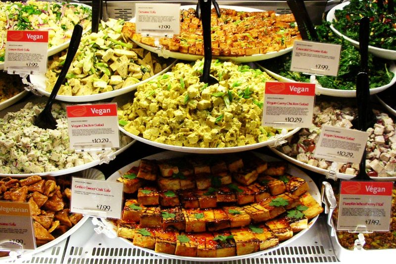 Vegan food on display.