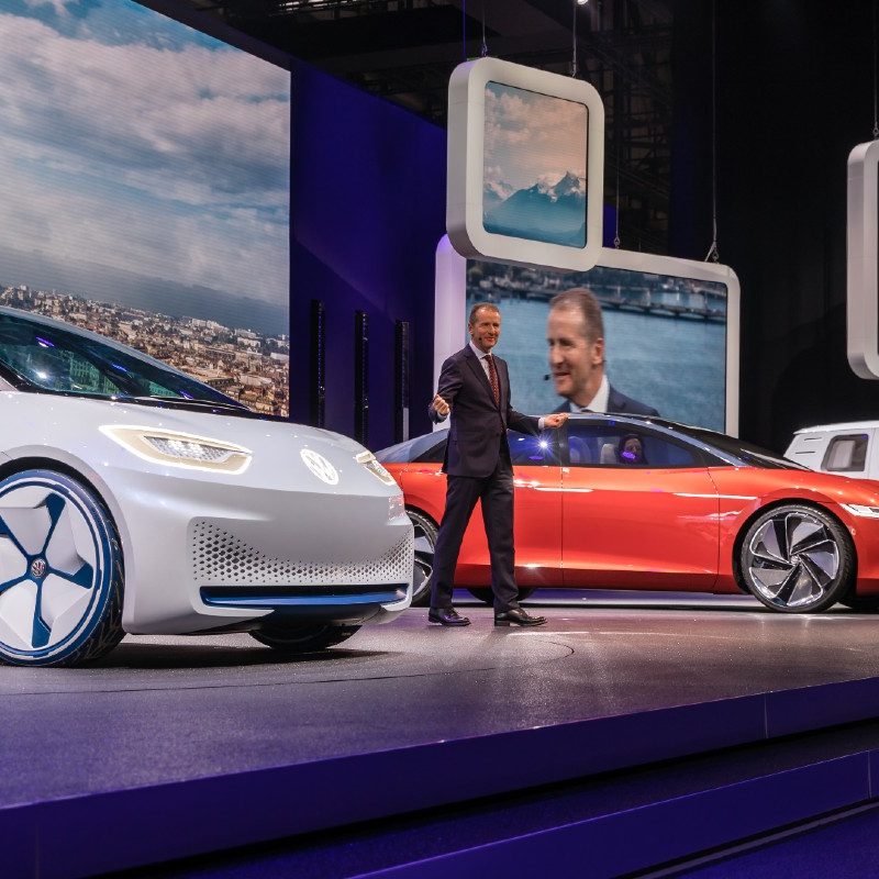 Volkswagen, chairman of the Board of Management of Volkswagen Group Dr. Herbert Diess presents the ID. lineup based on the MEB platform in 2018.