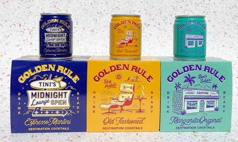 A trio of Golden Rule canned cocktails.