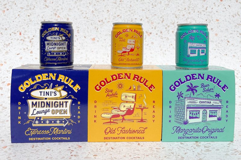 A trio of Golden Rule canned cocktails.