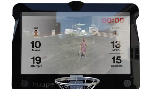 The Huupe smart basketball backboard screen.