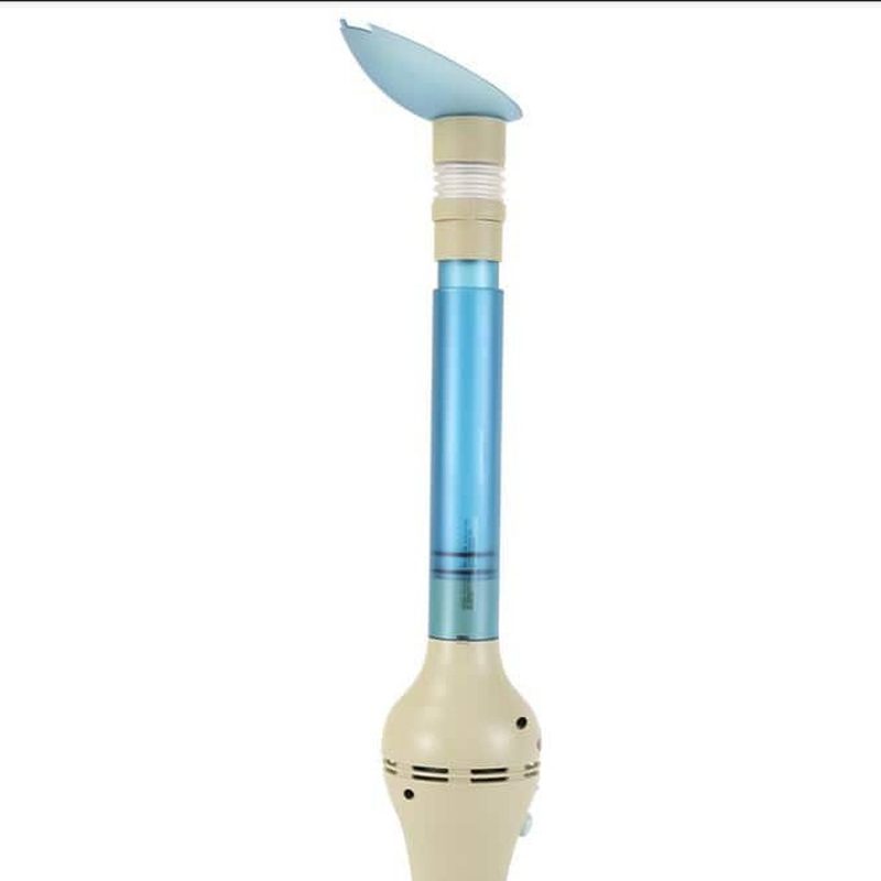 A close-up of the Lentek 9.6V White and Blue Cordless Bug Catcher Handheld Vacuum.
