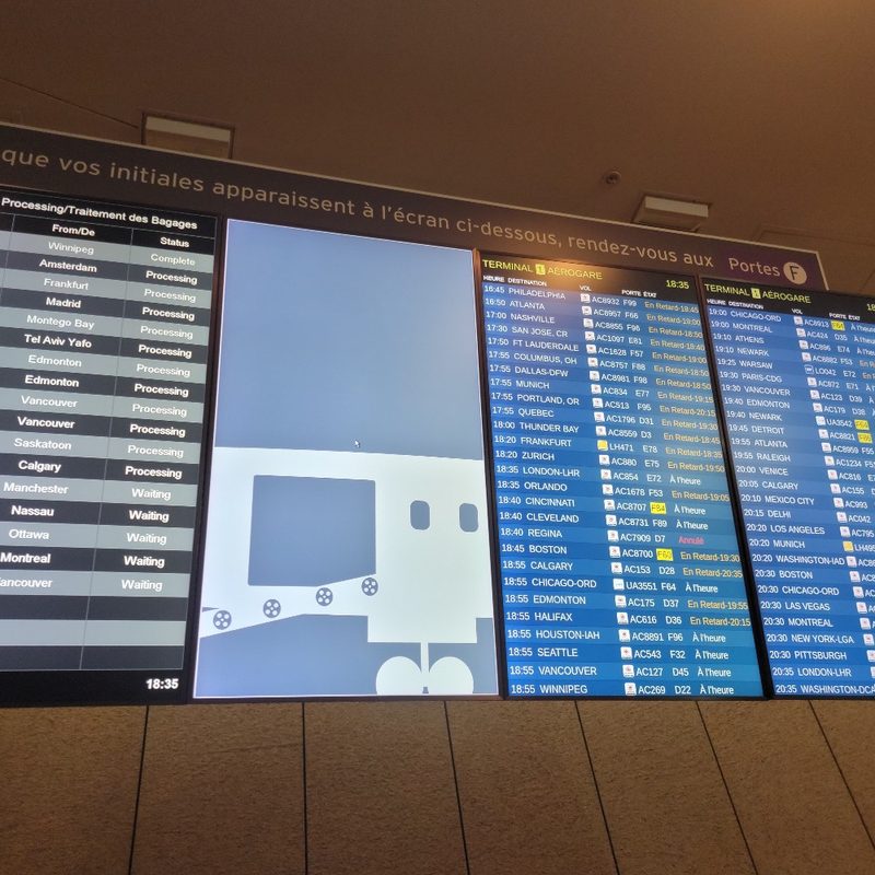 Waiting in "the purgatory room" at Toronto-Pearson International Airport near Toronto, Ontario, Canada.