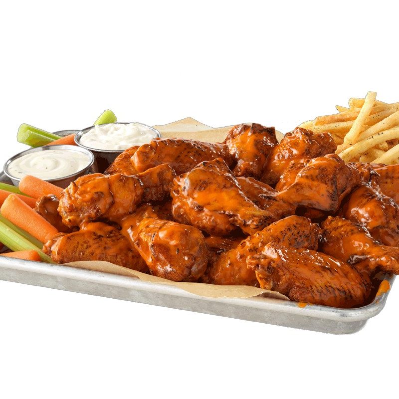 Buffalo Wild Wings wings and fries.