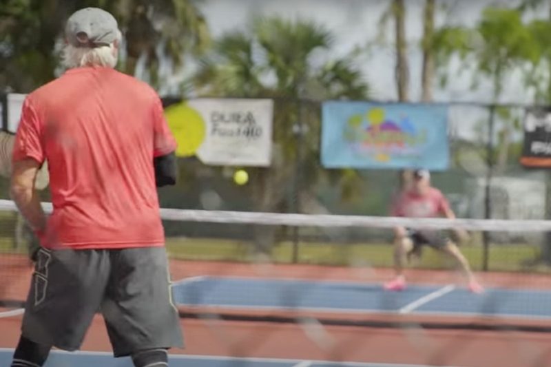 Pickleball players compete in a tournament.