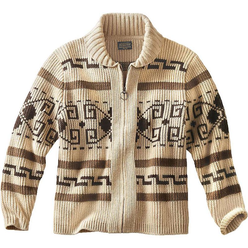 A full-zip shawl cardigan sweater