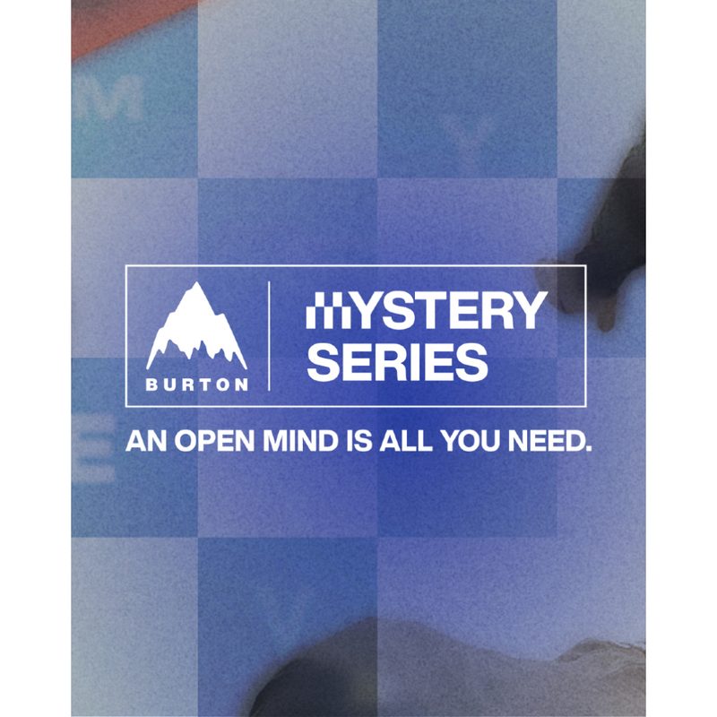 A banner image of the Burton Mystery Series with a checked blue and light-blue background and the Burton Snowboard Logo