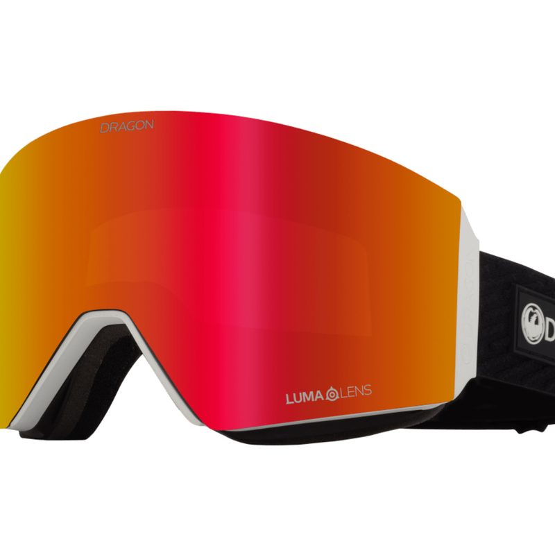 A pair of Dragon RVX Snowboard goggles with orange and red lenses.