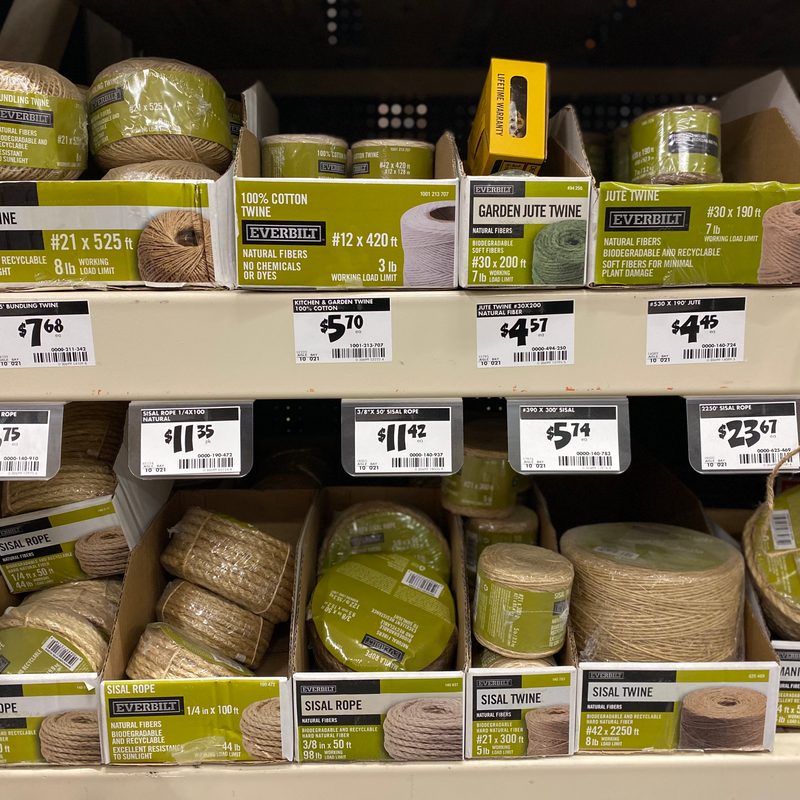 Shelves with balls of twine