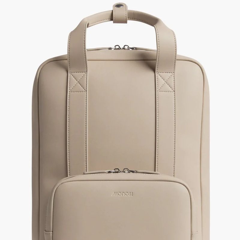A close-up of the Monos Metro Backpack.