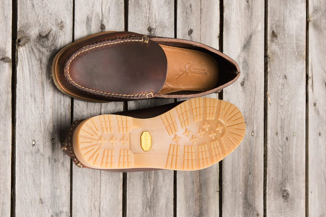 The top and bottom of a pair of slip on shoes.