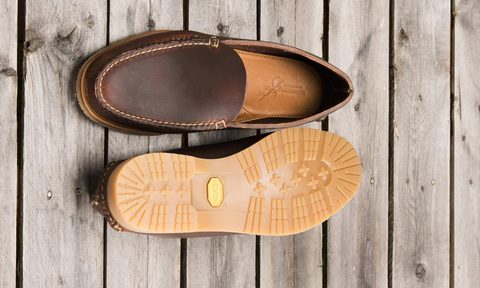 The top and bottom of a pair of slip on shoes.