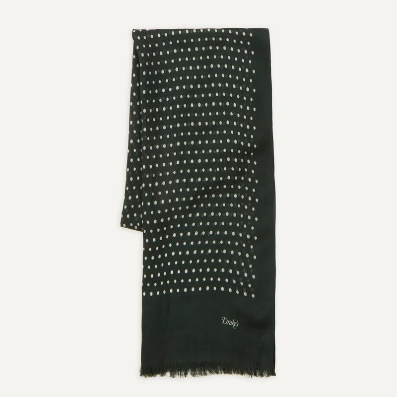 Green polka dot scarf from Drake's