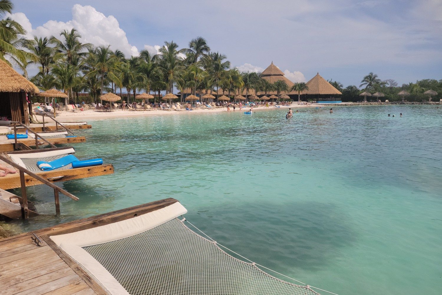 A cluster of private cabanas overlook Iguana Beach at Renaissance Island in Aruba.