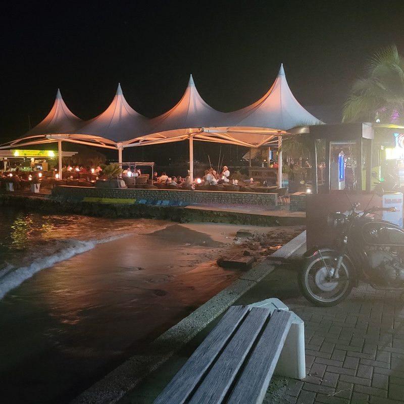 A beach at night in Kralendijk, Bonaire, Caribbean Netherlands.