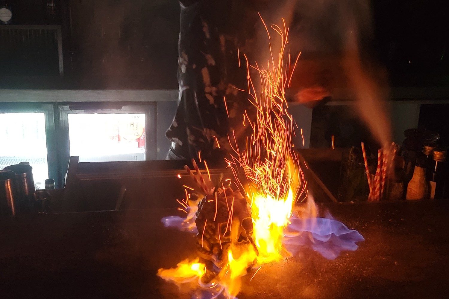 A fiery cocktail at cocktail at Tiki & Co. in Kralendijk, Bonaire, Caribbean Netherlands.