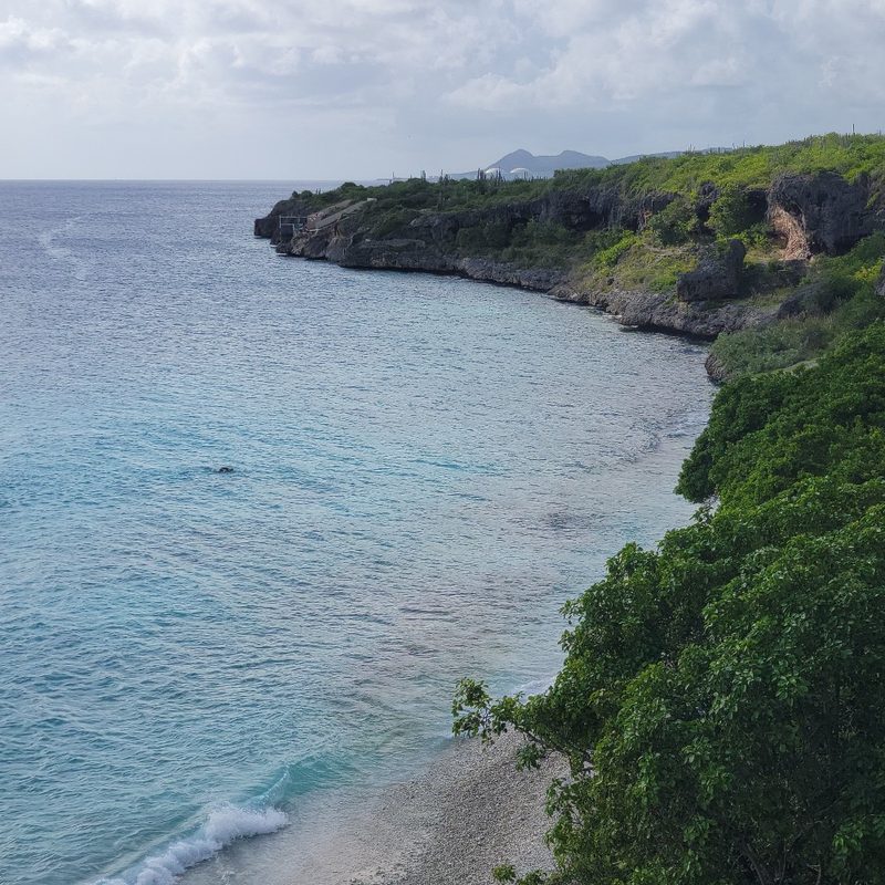 A view of the beach at 1000 Steps Beach in Bonaire, Caribbean Netherlands.