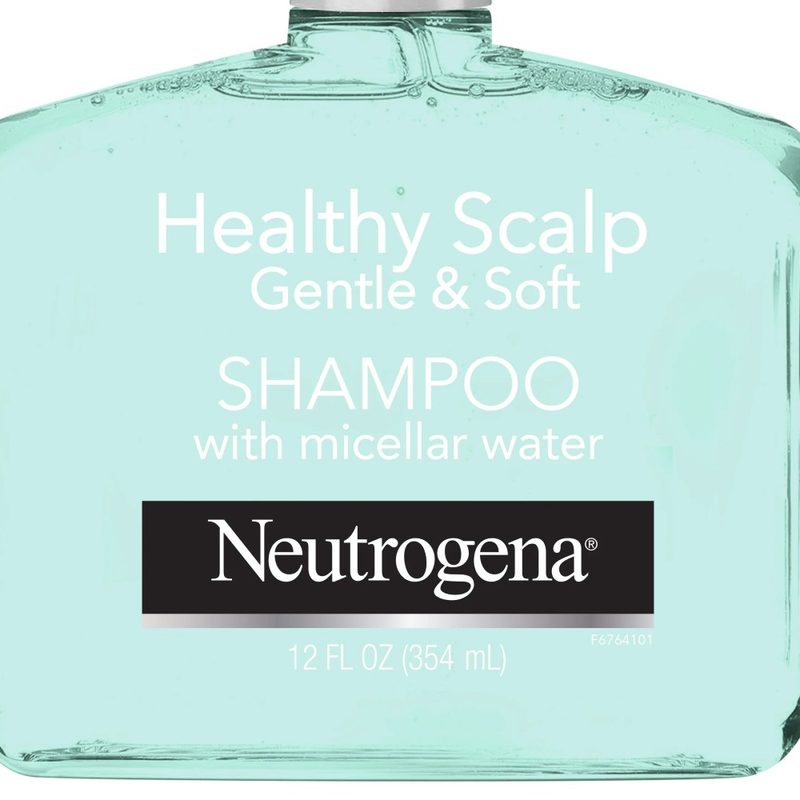 A close-up of a bottle of Neutrogena Healthy Scalp Gentle & Soft Shampoo.
