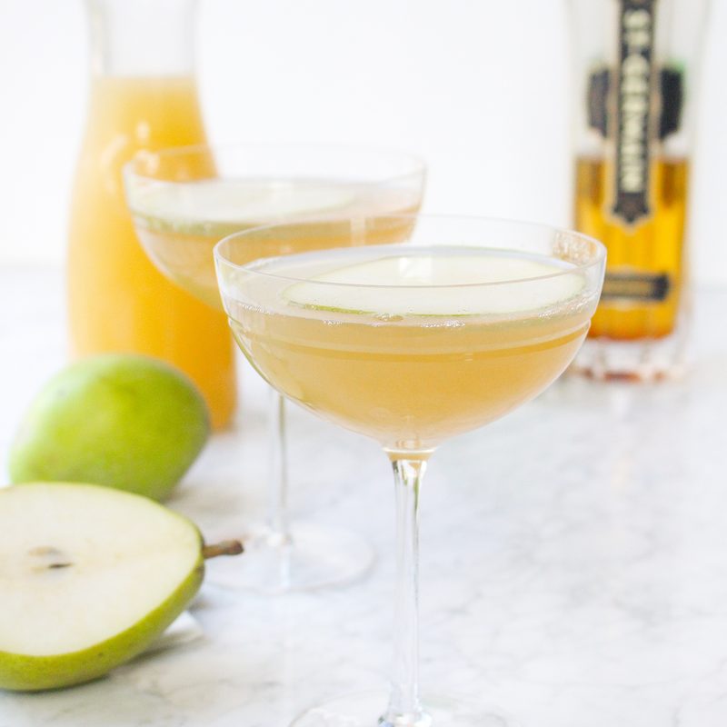 Pear elderflower Champagne cocktail