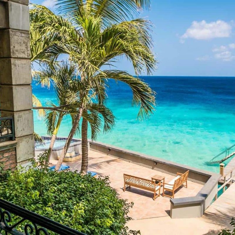 A view of the Caribbean Sea from the The Bellafonte Bonaire.