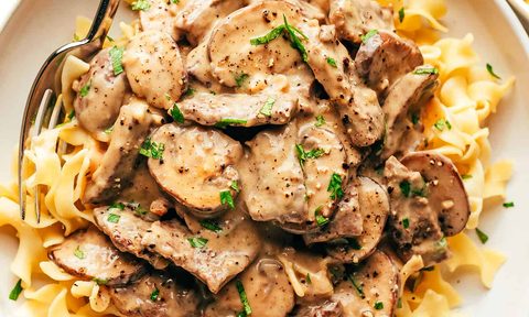 Beef stroganoff in a bowl
