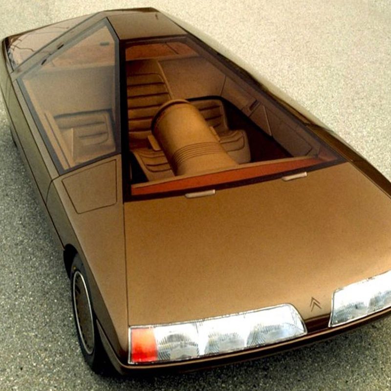 Front end angle overhead shot of 1980 Citroen Karin on a rocky road.