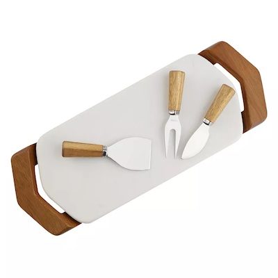 Nambe chevron cheeseboard with knives