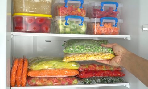 Frozen food in a freezer