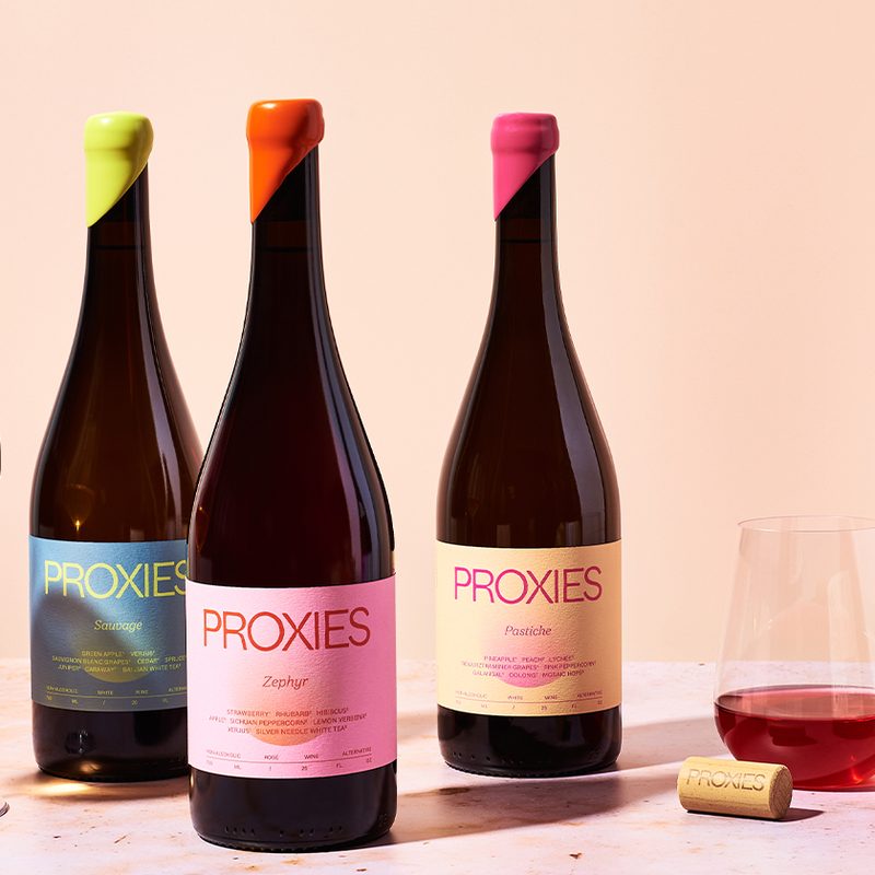 Proxies Nonalcoholic Wine lineup on table.