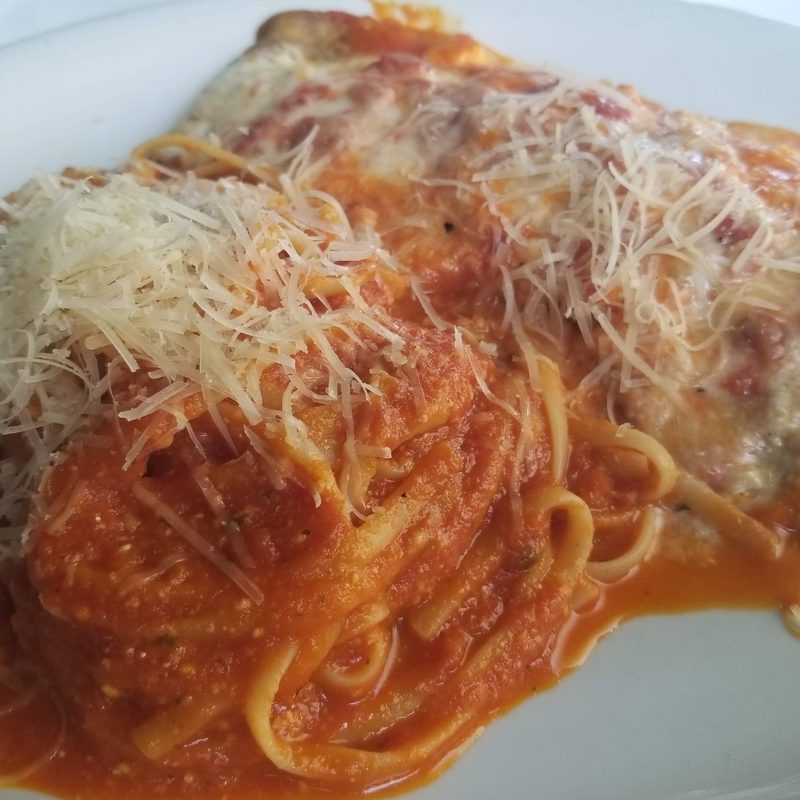 A plate of eggplant parmesan at Stella's Italian in Dana Point, California.