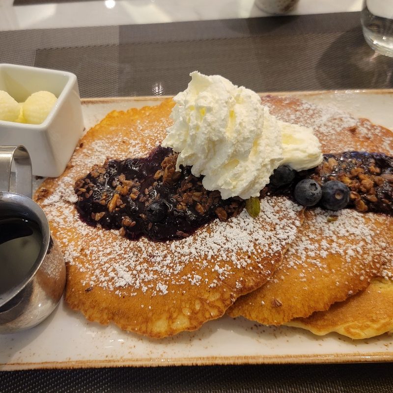 A plate full of pancakes at Palo Verde restaurant at The Boulders Resort in Scottsdale, Arizona.