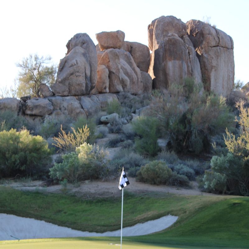 A view of the boulders from the golf course at The Boulders Resort in Scottsdale, Arizona.