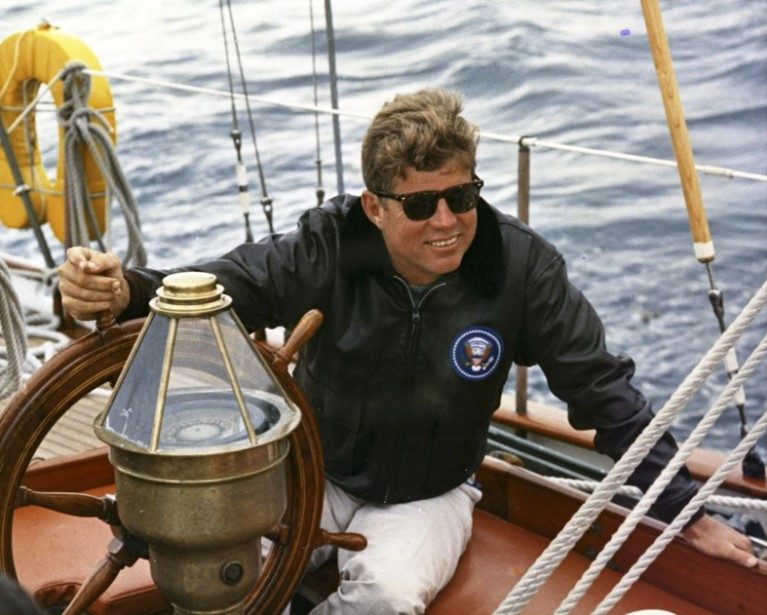 President John F. Kennedy on a boat