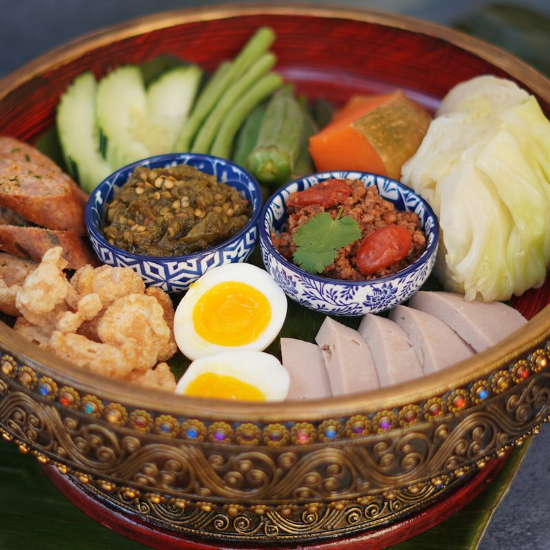 Spicy Shallot Nam Prik in a basket.