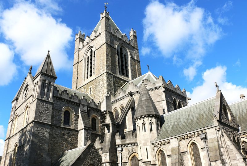 Stone façade of Christ Church Cathedral in Dublin, Ireland.