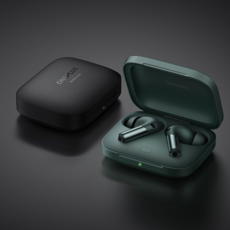 OnePlus Buds Pro 2 on a black studio background.