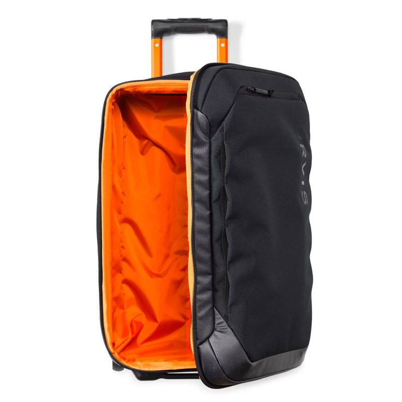 Orvis Trekkage LT Adventure 40L Carry-On Roller Bag on a white studio background.